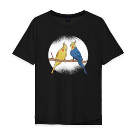 Мужская футболка хлопок Oversize с принтом Попугаи в Курске, 100% хлопок | свободный крой, круглый ворот, “спинка” длиннее передней части | Тематика изображения на принте: 
