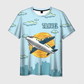 Мужская футболка 3D с принтом Путешествия в Курске, 100% полиэфир | прямой крой, круглый вырез горловины, длина до линии бедер | Тематика изображения на принте: travel | город | небо | облака | путешествия | самолет | солнце | тревел | туризм