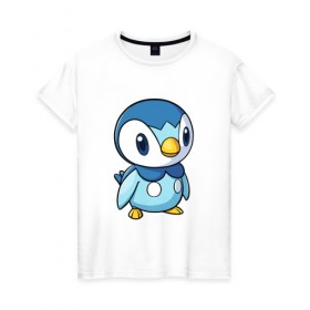 Женская футболка хлопок с принтом Piplup в Курске, 100% хлопок | прямой крой, круглый вырез горловины, длина до линии бедер, слегка спущенное плечо | piplup | пингвин | пингвиненок | пиплуп | покемон | покемоны | синий