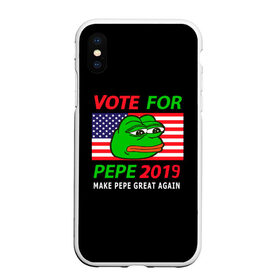 Чехол для iPhone XS Max матовый с принтом Vote for pepe в Курске, Силикон | Область печати: задняя сторона чехла, без боковых панелей | Тематика изображения на принте: bad | dab | frog | good | kek | make pepe great again | pepe | sad | sad frog | vote for pepe | кек | лягушка | мем | мемы | пепе | со смыслом | фрог