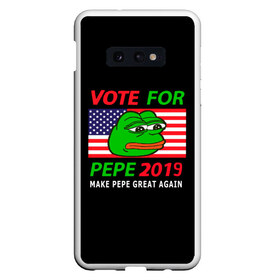 Чехол для Samsung S10E с принтом Vote for pepe в Курске, Силикон | Область печати: задняя сторона чехла, без боковых панелей | Тематика изображения на принте: bad | dab | frog | good | kek | make pepe great again | pepe | sad | sad frog | vote for pepe | кек | лягушка | мем | мемы | пепе | со смыслом | фрог