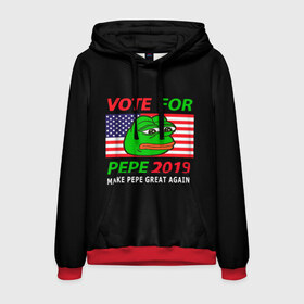 Мужская толстовка 3D с принтом Vote for pepe в Курске, 100% полиэстер | двухслойный капюшон со шнурком для регулировки, мягкие манжеты на рукавах и по низу толстовки, спереди карман-кенгуру с мягким внутренним слоем. | bad | dab | frog | good | kek | make pepe great again | pepe | sad | sad frog | vote for pepe | кек | лягушка | мем | мемы | пепе | со смыслом | фрог