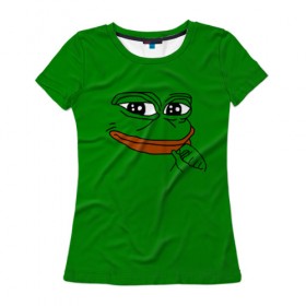 Женская футболка 3D с принтом Pepe в Курске, 100% полиэфир ( синтетическое хлопкоподобное полотно) | прямой крой, круглый вырез горловины, длина до линии бедер | bad | dab | frog | good | kek | make pepe great again | pepe | sad | sad frog | vote for pepe | кек | лягушка | мем | мемы | пепе | со смыслом | фрог