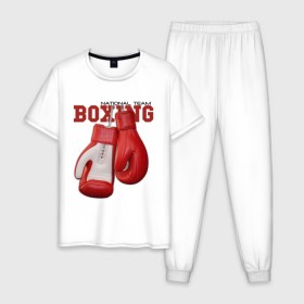 Мужская пижама хлопок с принтом National Team Boxing в Курске, 100% хлопок | брюки и футболка прямого кроя, без карманов, на брюках мягкая резинка на поясе и по низу штанин
 | бокс | перчатки