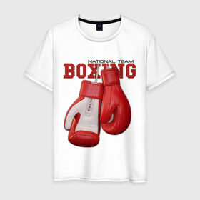 Мужская футболка хлопок с принтом National Team Boxing в Курске, 100% хлопок | прямой крой, круглый вырез горловины, длина до линии бедер, слегка спущенное плечо. | бокс | перчатки