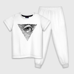 Детская пижама хлопок с принтом eye в Курске, 100% хлопок |  брюки и футболка прямого кроя, без карманов, на брюках мягкая резинка на поясе и по низу штанин
 | black | eye | minimalism | money | philosophy | pyramid | raster | supreme | usa | white | белый | глаз | деньги | доллар | минимализм | пирамида | растр | сша | философия | черный
