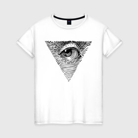 Женская футболка хлопок с принтом eye в Курске, 100% хлопок | прямой крой, круглый вырез горловины, длина до линии бедер, слегка спущенное плечо | black | eye | minimalism | money | philosophy | pyramid | raster | supreme | usa | white | белый | глаз | деньги | доллар | минимализм | пирамида | растр | сша | философия | черный