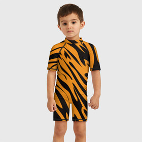 Детский купальный костюм 3D с принтом Тигр в Курске, Полиэстер 85%, Спандекс 15% | застежка на молнии на спине | животное | зверь | кардашьян | ким | кот | лев | оранжевый | полосы | рыжий | тигр | черный