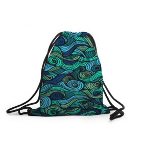 Рюкзак-мешок 3D с принтом Морская пучина в Курске, 100% полиэстер | плотность ткани — 200 г/м2, размер — 35 х 45 см; лямки — толстые шнурки, застежка на шнуровке, без карманов и подкладки | абстракция | волны | зеленый | круг | линии | море | полосы | синий