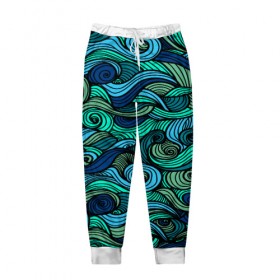 Мужские брюки 3D с принтом Морская пучина в Курске, 100% полиэстер | манжеты по низу, эластичный пояс регулируется шнурком, по бокам два кармана без застежек, внутренняя часть кармана из мелкой сетки | абстракция | волны | зеленый | круг | линии | море | полосы | синий