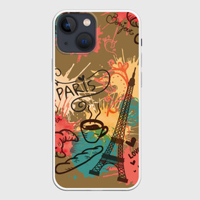 Чехол для iPhone 13 mini с принтом Париж в Курске,  |  | love | башня | булочка | кофе | круассан | любовь | отпуск | париж | путешествия | франция | хлеб | эйфелева