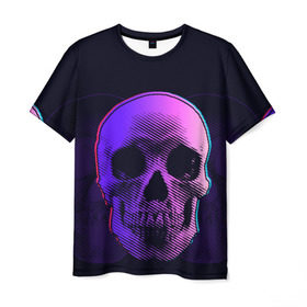 Мужская футболка 3D с принтом Токсичный череп в Курске, 100% полиэфир | прямой крой, круглый вырез горловины, длина до линии бедер | Тематика изображения на принте: 3d | 3д | голограмма | иллюзия | кости | розовый | синий | скелет | ультра | фиолетовый | череп | черный