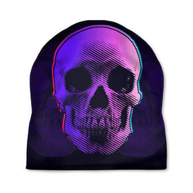 Шапка 3D с принтом Токсичный череп в Курске, 100% полиэстер | универсальный размер, печать по всей поверхности изделия | Тематика изображения на принте: 3d | 3д | голограмма | иллюзия | кости | розовый | синий | скелет | ультра | фиолетовый | череп | черный