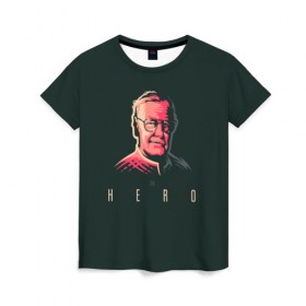Женская футболка 3D с принтом Stan Lee The hero в Курске, 100% полиэфир ( синтетическое хлопкоподобное полотно) | прямой крой, круглый вырез горловины, длина до линии бедер | lee | stan | stan lee | стен | стен ли