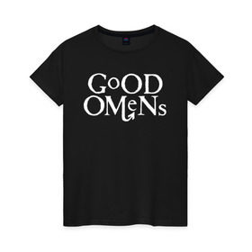 Женская футболка хлопок с принтом Good Omens в Курске, 100% хлопок | прямой крой, круглый вырез горловины, длина до линии бедер, слегка спущенное плечо | david | good | michael | omens | sheen | tennant | азирафель | ангел | благие | демон | дэвид | знамения | кроули | майкл | падший | теннант | шин