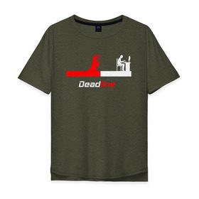 Мужская футболка хлопок Oversize с принтом Deadline в Курске, 100% хлопок | свободный крой, круглый ворот, “спинка” длиннее передней части | Тематика изображения на принте: fead | line | дедлайн | коса | линия | программист | проект | работа | сдача | сроки