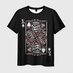 Мужская футболка 3D с принтом Король пик в Курске, 100% полиэфир | прямой крой, круглый вырез горловины, длина до линии бедер | Тематика изображения на принте: game | king | poker | spades | suit | графика | игра | игральная | иллюстрация | казино | карта | картинка | коллаж | король | корона | мантия | масть | мода | орнамент | пики | покер | разбросаны | рисунок | символ