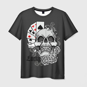 Мужская футболка 3D с принтом Lucky в Курске, 100% полиэфир | прямой крой, круглый вырез горловины, длина до линии бедер | lucky | буны | веер | винтаж | графика | дизайн | игра | игральные | иллюстрация | казино | картинка | карты | крести | масть | мода | надпись | орнамент | пики | покер | рисунок | сердце | символ | стиль