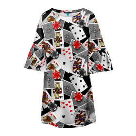 Детское платье 3D с принтом Игральные карты в Курске, 100% полиэстер | прямой силуэт, чуть расширенный к низу. Круглая горловина, на рукавах — воланы | буны | вольты | графика | дамы | десятки | игра | игральные | иллюстрация | казино | картинка | карты | коллаж | короли | красные | крести | масть | мода | орнамент | пики | покер | разбросаны | рисунок