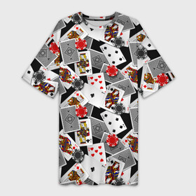 Платье-футболка 3D с принтом Игральные карты в Курске,  |  | буны | вольты | графика | дамы | десятки | игра | игральные | иллюстрация | казино | картинка | карты | коллаж | короли | красные | крести | масть | мода | орнамент | пики | покер | разбросаны | рисунок