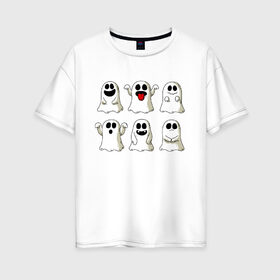Женская футболка хлопок Oversize с принтом Ghost в Курске, 100% хлопок | свободный крой, круглый ворот, спущенный рукав, длина до линии бедер
 | fear | ghost | halloween | horror | приведение | призрак | ужас | хэллоуин
