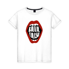 Женская футболка хлопок с принтом Billie Eilish в Курске, 100% хлопок | прямой крой, круглый вырез горловины, длина до линии бедер, слегка спущенное плечо | music | pop | айлиш | билли | музыка
