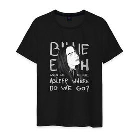 Мужская футболка хлопок с принтом Billie Eilish в Курске, 100% хлопок | прямой крой, круглый вырез горловины, длина до линии бедер, слегка спущенное плечо. | music | pop | айлиш | билли | музыка