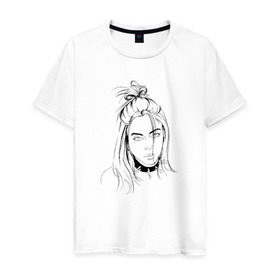 Мужская футболка хлопок с принтом Billie Eilish в Курске, 100% хлопок | прямой крой, круглый вырез горловины, длина до линии бедер, слегка спущенное плечо. | music | pop | айлиш | билли | музыка