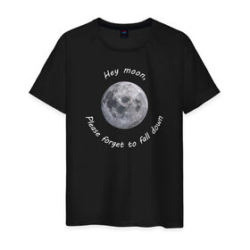 Мужская футболка хлопок с принтом Hey moon... в Курске, 100% хлопок | прямой крой, круглый вырез горловины, длина до линии бедер, слегка спущенное плечо. | brendon urie | moon | northern downpour | panic at the disco | patd | брендон ури | луна