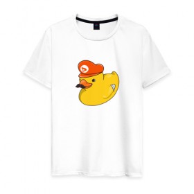 Мужская футболка хлопок с принтом DUCKrio в Курске, 100% хлопок | прямой крой, круглый вырез горловины, длина до линии бедер, слегка спущенное плечо. | duck | duckpack | game | gamer | желтый | игра | марио | милый | усы | утенок | утка