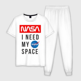 Мужская пижама хлопок с принтом Nasa i need my space в Курске, 100% хлопок | брюки и футболка прямого кроя, без карманов, на брюках мягкая резинка на поясе и по низу штанин
 | Тематика изображения на принте: i need my space | nasa