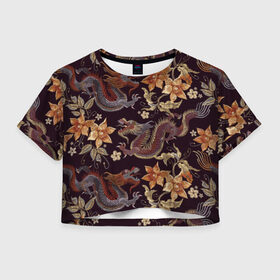 Женская футболка Cropp-top с принтом Японские драконы в Курске, 100% полиэстер | круглая горловина, длина футболки до линии талии, рукава с отворотами | big | арт | крупные арты | крупные принты | сумаcшедшие арты