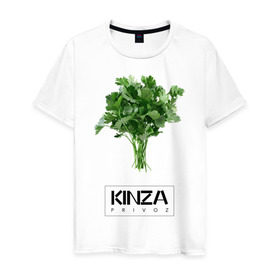 Мужская футболка хлопок с принтом KINZA в Курске, 100% хлопок | прямой крой, круглый вырез горловины, длина до линии бедер, слегка спущенное плечо. | Тематика изображения на принте: kinzo | антитренд | кинзо
