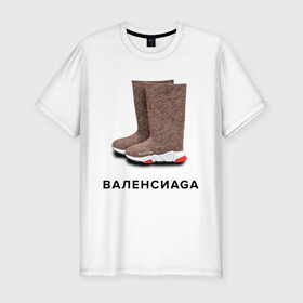 Мужская футболка хлопок Slim с принтом Валенсиаga в Курске, 92% хлопок, 8% лайкра | приталенный силуэт, круглый вырез ворота, длина до линии бедра, короткий рукав | Тематика изображения на принте: balenciaga | антитренд | баленсиага