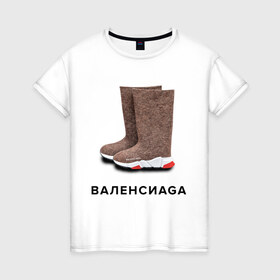 Женская футболка хлопок с принтом Валенсиаga в Курске, 100% хлопок | прямой крой, круглый вырез горловины, длина до линии бедер, слегка спущенное плечо | Тематика изображения на принте: balenciaga | антитренд | баленсиага