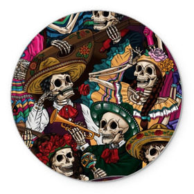 Коврик круглый с принтом Мексиканская Вечеринка в Курске, резина и полиэстер | круглая форма, изображение наносится на всю лицевую часть | party | амиго | маракасы | мексика | мехико | скелет | сомбреро | текила | черепа