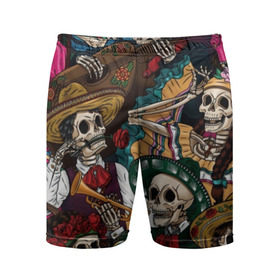 Мужские шорты 3D спортивные с принтом Мексиканская Вечеринка в Курске,  |  | party | амиго | маракасы | мексика | мехико | скелет | сомбреро | текила | черепа