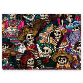 Поздравительная открытка с принтом Мексиканская Вечеринка в Курске, 100% бумага | плотность бумаги 280 г/м2, матовая, на обратной стороне линовка и место для марки
 | party | амиго | маракасы | мексика | мехико | скелет | сомбреро | текила | черепа