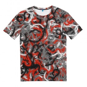 Мужская футболка 3D с принтом Сколопендры в Курске, 100% полиэфир | прямой крой, круглый вырез горловины, длина до линии бедер | камуфляж | красный | лапки | милитари | многоножка | насекомые | орнжевый | паттрен | серый | сороконожка | узор