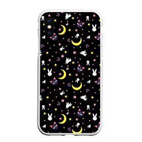 Чехол для iPhone XS Max матовый с принтом Sailor Moon Pattern в Курске, Силикон | Область печати: задняя сторона чехла, без боковых панелей | аниме | детский | зайчик | зая | звезды | кролик | луна в матроске | матросска | месяц | милота | милый | небо | паттерн | сейлор мун | черный