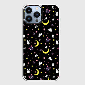 Чехол для iPhone 13 Pro Max с принтом Sailor Moon Pattern в Курске,  |  | Тематика изображения на принте: аниме | детский | зайчик | зая | звезды | кролик | луна в матроске | матросска | месяц | милота | милый | небо | паттерн | сейлор мун | черный