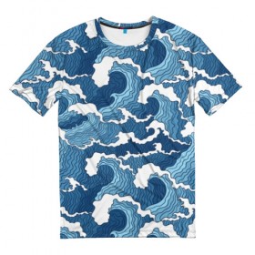 Мужская футболка 3D с принтом Морские волны в Курске, 100% полиэфир | прямой крой, круглый вырез горловины, длина до линии бедер | background | blue | drawing | element | fashion | foam | graphics | illustration | ocean | picture | sea | storm | style | water | waves | wind | ветер | вода | волны | графика | иллюстрация | картинка | мода | море | морские | океан | пена | ри