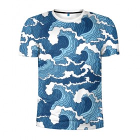 Мужская футболка 3D спортивная с принтом Морские волны в Курске, 100% полиэстер с улучшенными характеристиками | приталенный силуэт, круглая горловина, широкие плечи, сужается к линии бедра | Тематика изображения на принте: background | blue | drawing | element | fashion | foam | graphics | illustration | ocean | picture | sea | storm | style | water | waves | wind | ветер | вода | волны | графика | иллюстрация | картинка | мода | море | морские | океан | пена | ри