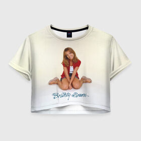 Женская футболка 3D укороченная с принтом Oldschool Britney в Курске, 100% полиэстер | круглая горловина, длина футболки до линии талии, рукава с отворотами | Тематика изображения на принте: britney | britneyspears | glitch | icon | jean | pop | princess | spears | usa | бритни | бритниспирс | глич | джин | поп | работа | спирс | сша