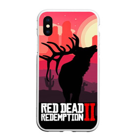 Чехол для iPhone XS Max матовый с принтом RDR II в Курске, Силикон | Область печати: задняя сторона чехла, без боковых панелей | gta | rdr 2 | red dead redemption 2 | west | дикий запад | добыча | закат солнца | игра | кактусы | каньон | квест | легендарный олень в rdr 2 | новинки игр | рога оленя