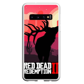 Чехол для Samsung Galaxy S10 с принтом RDR II в Курске, Силикон | Область печати: задняя сторона чехла, без боковых панелей | gta | rdr 2 | red dead redemption 2 | west | дикий запад | добыча | закат солнца | игра | кактусы | каньон | квест | легендарный олень в rdr 2 | новинки игр | рога оленя