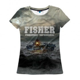 Женская футболка 3D с принтом Профессиональный рыбак в Курске, 100% полиэфир ( синтетическое хлопкоподобное полотно) | прямой крой, круглый вырез горловины, длина до линии бедер | fish | fisher | fisherman | fishman | анорак | костюм для рыбалки | костюм рыбака | лодка | непогода | подарок рыбаку | профессиональный рыбак | рыба | рыбаку | рыбалка | рыбацкая | шторм | шхуна