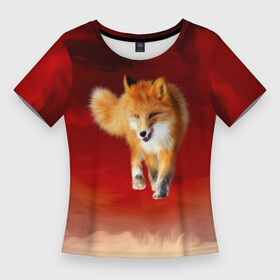 Женская футболка 3D Slim с принтом Огненная Лиса в Курске,  |  | fire fox | firefox | fox | fox say | ylvis   the fox | главное фыр | кицунэ | лиза | лиса | лисичка | мемасики | мемы | огонь | фыр фыр | хитрая лиса | я хочу фырфыр