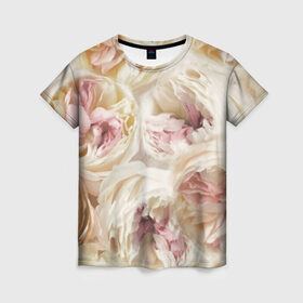 Женская футболка 3D с принтом Нежные Пионы в Курске, 100% полиэфир ( синтетическое хлопкоподобное полотно) | прямой крой, круглый вырез горловины, длина до линии бедер | букет | красивый | милый | пион | роза | розовый | розочка | свадебный | флористика | цветок | цветы