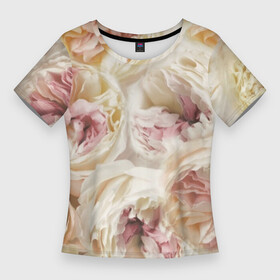 Женская футболка 3D Slim с принтом Нежные Пионы в Курске,  |  | букет | красивый | милый | пион | роза | розовый | розочка | свадебный | флористика | цветок | цветы